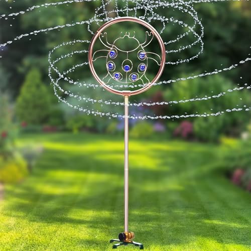 34" Tall Copper-Coated Stainless Steel Garden Sprinkler, 360° Rotating Decorative Ornamental Sprinkler for Lawn, Yard & Landscape Watering (Ladybug) by Unknown