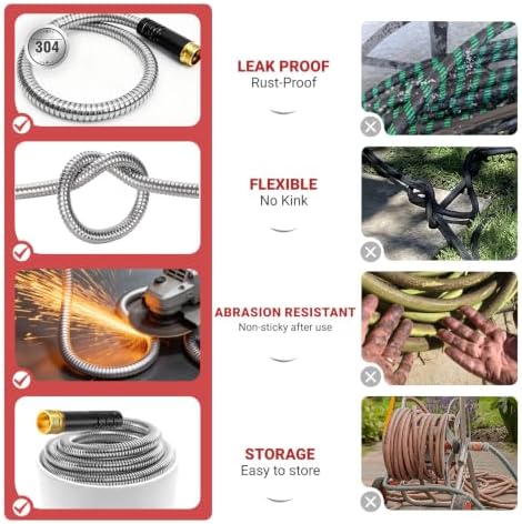 Lefree 15FT Stainless Steel Short Garden Extension Hose, Lightweight Anti-Kink Leakproof Water Hose with Upgraded Rubber Sleeve, for Small Backyard, RV Camper, Balcony Gardening & Hose Reel Lead-In - Image 6