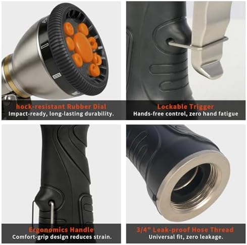 Besiter Garden Hose Nozzle Sprayer, Heavy Duty Metal Water Hose Nozzle - Image 3