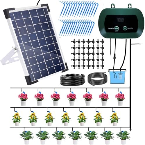 Lewisia 5W Solar Drip Irrigation System with Timer Auto Watering Kit for Garden Raised Beds Patio Lawn Greenhouse Up to 30 Plants by Lewisia