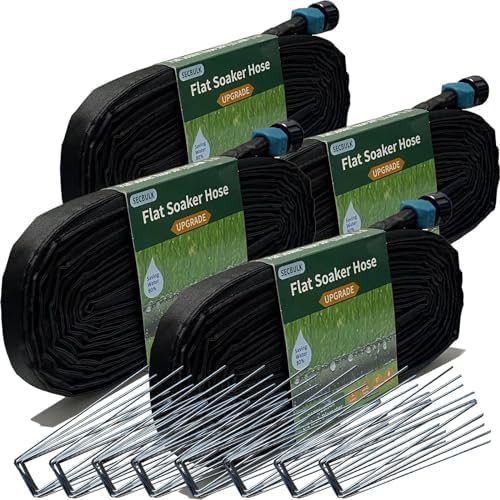 Secbulk 2026 Flat Soaker Hose 200 ft with Stakes for Garden, 50ft x 4 Linkable Drip Hose Diy Garden Irrigation System Saving 80% Water, Dual-layer Leak-free Design Water Hose with Holes by Secbulk