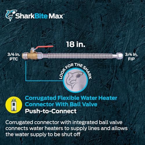 SharkBite Max 3/4 Inch x 3/4 Inch FIP x 18 In. Corrugated Flexible Water Heater Connector, Push to Connect Brass Plumbing Fitting, Stainless Steel, URSS3088FX18BV - Image 2