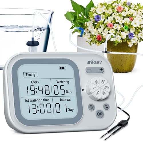 Automatic Drip Irrigation System for Indoor Plants, 2026 Automatic Plant Waterer for 15 Potted Plants Watering with Anti-Siphon and Humidity Mode, Timer, Rechargeable Vacation Self-Watering Pump by Beday