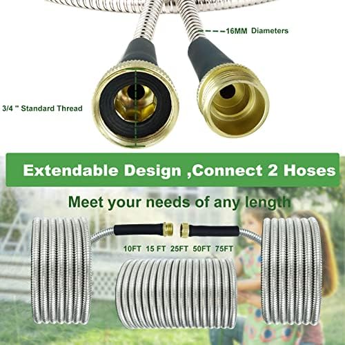 Metal Garden Hose 25 FT,Heavy Duty Garden Hose with 3/4'' Sprayer Nozzle - Leak Proof, Kink Free, Anti-rust, 5/8'' Diameter Stainless Hose, Ultra Lightweight & Durable and Easy Storage - Image 4