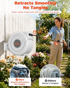 5/8 in 100ft Retractable Garden Hose Reel with Any-Length Lock Slow Auto Rewind Heavy Duty Water Hose Reel With 9-Pattern Nozzle 180° Swivel Bracket UV Resistant Wall Mounted Hose Reel for Outside - Image 2