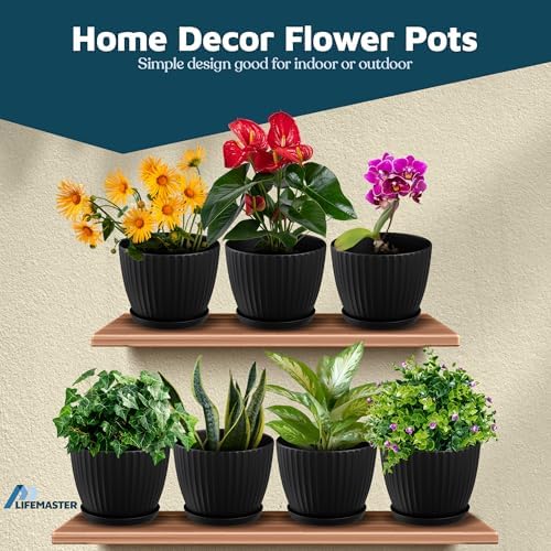 Black 6-Inch Plant Pots with Drainage & Saucers 18 Pack, Indoor & Outdoor Planters for Houseplants, Herbs, and Flowers, Durable & Weatherproof Material, Stackable, Lightweight, Minimalist Design - Image 4