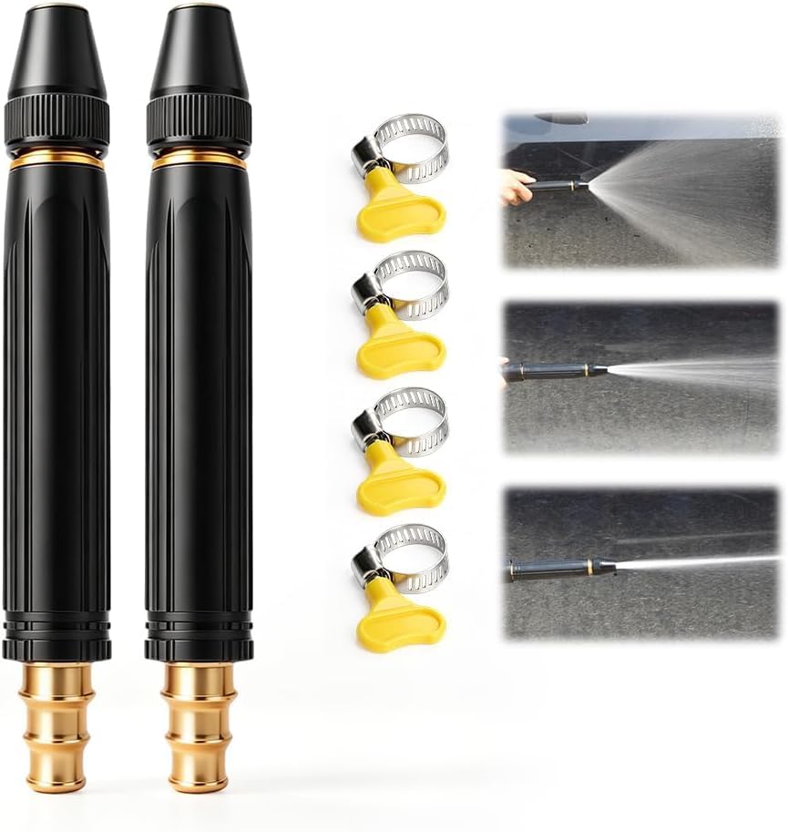 Jet Nozzle Power Washer for Garden Hose, Heavy Duty Adjustable Hose Nozzle, Garden Hose Nozzle High Pressure Powerful Cleaning Spray Evenly, High Pressure Hose Nozzle for Car Washing (B, 2pcs) by Unknown