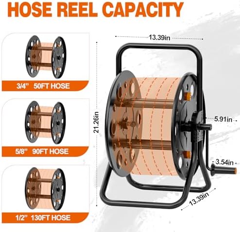 SPECILITE Metal Garden Hose Reel, Portable Outdoor Floor Stable Water Pipe Holder Freestanding, Holds 50-130 Ft of Hose Storage Capacity, UV Resistance, Hose Winder for Outside, Irrigation, Cleaning - Image 2
