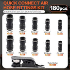 180PCS Air Hose Push to Connect Fittings Kit, 1/8",1/4",5/16",3/8",1/2" & 4,6,8,10,12mm OD Pneumatic Air Line Quick Connect Assortment with Tube Cutter for Air Compressor, Workshop, Auto - Image 2