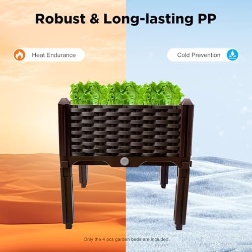 4-Piece Modular Raised Garden Bed Set, 15" Elevated Planter Box with Legs & Self-Watering Drainage, Weatherproof Plastic Vegetable Grow Kit for Patio Balcony and Deck - Image 3