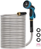 Metal Garden Hose 100 ft x 5/8 in OD with 10 Pattern Sprayer Nozzle, Stainless Steel Water Hose, Non Expandable Flexible Kink Resistant Heavy Duty Hose for Yard, Car Washing and Pet Bath by Unknown