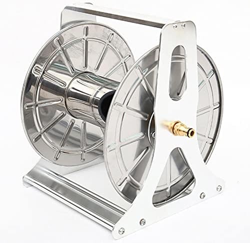Garden Hose Holder Hose Reel Tool, Wall/Floor Mounted Water Hose Hanger, Retractable Hose Reel Butler Holder Hand Crank Swivel Bracket, Stainless Steel Organizer Water Hose Storage Stand by Doorhighpeak