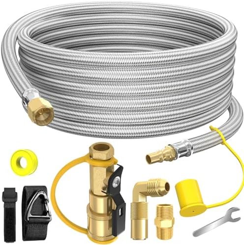 NQN 18 FT Quick Connect Propane Hose for RV to Gas Grill, RV Quick Connect with 1/4" Safety Shutoff Valve, LP Quick Disconnect Propane Hose with Elbow Adapter for Blackstone 17"/22" Griddle by NQN