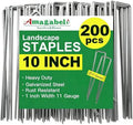AMAGABELI 10 Inch 200 Pack Galvanized Landscape Staples 11 Gauge Anti-Rust Heavy Duty Garden Stakes Plant Cover Spikes U-Shaped Sod Pins Fence Stakes for Weed Barrier,Irrigation Tubing,Decoration by AMAGABELI+GARDEN+%26+HOME