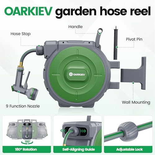 Garden Retractable Hose Reel, 5/8 in x 50 ft Wall Mounted Garden Hose Reel with Any Length Lock, Upgraded Slow Return System and 180°Swivel Bracket - Image 5