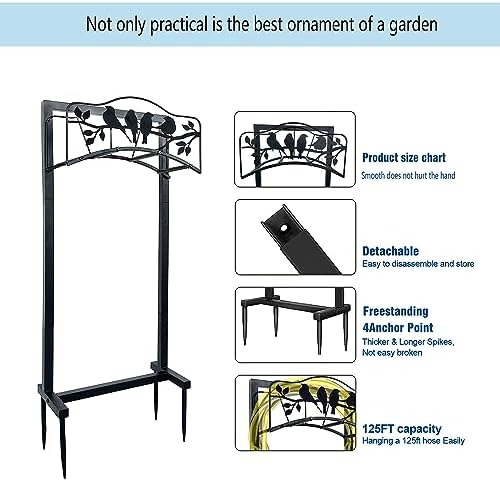 Garden Hose Holder Freestanding with 4 Spikes, Detachable Heavy Duty Water Hose Holders Stand, Reinforced Garden Hose Storage Rack for Lawn & Yard, Black2 - Image 3