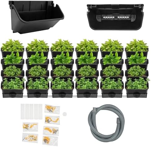 Wall Mounted Vertical Planter, 24 Pots Self Watering System for Indoor Plants, 154lbs Load Capacity Hanging Garden Wall Planter with Drainage Pipe for Balcony, Patio, Living Room Decor, Black by Unknown