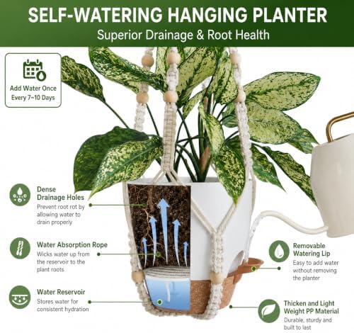3 Pack Self Watering Hanging Planters for Indoor Plants Large 10/8/7 Inch - Image 5
