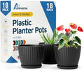 Black 6-Inch Plant Pots with Drainage & Saucers 18 Pack, Indoor & Outdoor Planters for Houseplants, Herbs, and Flowers, Durable & Weatherproof Material, Stackable, Lightweight, Minimalist Design by LIFEMASTER