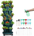 GameXcel Vertical Planter Tower - 7 Tier Stackable Garden Planters with Wheels and Garden Tool Set Plant Pots for Strawberry Herb Flower and Vegetable Indoor Outdoor Use Green by GameXcel