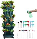 GameXcel Vertical Planter Tower - 7 Tier Stackable Garden Planters with Wheels and Garden Tool Set Plant Pots for Strawberry Herb Flower and Vegetable Indoor Outdoor Use Green by GameXcel