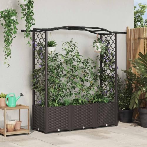 Raised Garden Bed with Trellis and Roof, Brown PP Planter Box - Image 2