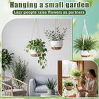Sliner Set of 4-10 Inch Self Watering Hanging Planters Includes Hanging Pots and Outdoor Hanger Plant Pots with Drainage Holes 2 Types of Hanger Basket Hooks for Patio Garden(White Brown) - Image 6
