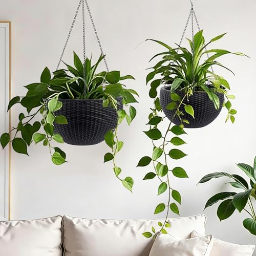 13.4 inch Self-Watering Hanging Planters, 13.4 Inch, Black, 2 - Image 3