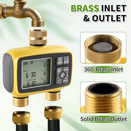 Boltigen Upgraded Brass Sprinkler Timer-2 Zone Water Hose Timers with Metal Inlet & Outlet-Waterproof & Programmable Design Timer Rain Delay & Manual Watering, for Outdoor Garden Irrigation Lawn Yard - Image 2