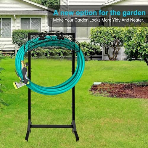 Garden Hose Holder Freestanding, Water Hose Holders for Outside, No Drilling Garden Hose Stand with 4 Spikes, Outdoor Hose Holder, 150 FT Heavy Duty Hose Hanger for Lawn Yard A - Image 5