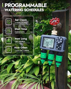 Insoma 3-Zone Sprinkler Timer with Brass Inlet + IPX5 Waterproof | Programmable Auto/Manual Irrigation Mode with Rain Delay & Large LCD | Water Hose Timer 3 Outlets for Garden, Lawn, Yard, Pool - Image 3