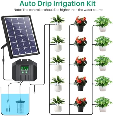 NFESOLAR 4W Solar Powered Automatic Drip Irrigation Kit with LCD Timer, Customizable Watering Duration 1–30min & Interval 3h–7d, Solar Irrigation System for 15 Potted Plants, Garden, Patio, Vacation - Image 4