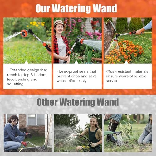 18.5 Inch Metal Watering Wand for Garden Hose, 2PCS 180° Swivel Garden Hose Nozzle with 8 Spray Patterns, Water Hose Wand with Thumb Control for Gardening, Car Washing - Image 7