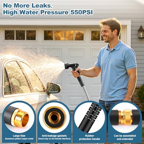Rcfunkid Garden Hose 100FT No-Kink Metal Hose With 10 Function Nozzle Tough - Image 5
