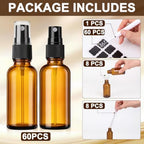 60 Pack 1oz Amber Glass Spray Bottles Portable Travel Bottles with Mini Funnel Dropper Labels and Marker Refillable Spray Bottle for Cosmetic Essential Oils Skin Care Daily Cleaning - Image 3