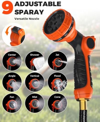 5/8 in 100ft Retractable Garden Hose Reel with Any-Length Lock Slow Auto Rewind Heavy Duty Water Hose Reel With 9-Pattern Nozzle 180° Swivel Bracket UV Resistant Wall Mounted Hose Reel for Outside - Image 6