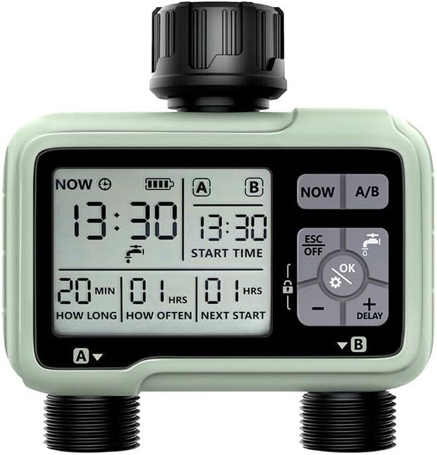 2 Outlet Digital Water Timer, IPX5 Programmable Garden Sprinkler Timer with Large LCD Display, Hose Irrigation Controller for Lawn and Yard - Image 7