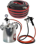 TCP Global Pressure Tank Paint Spray Gun with 1.5 Mm Nozzle 2-1/2 Gal. Pressure Pot & Spray Gun with Master Elite Series 50 Foot Air and Fluid Hose Assembly Set with Fittings by TCPGlobal