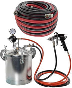 TCP Global Pressure Tank Paint Spray Gun with 1.5 Mm Nozzle 2-1/2 Gal. Pressure Pot & Spray Gun with Master Elite Series 50 Foot Air and Fluid Hose Assembly Set with Fittings by TCPGlobal