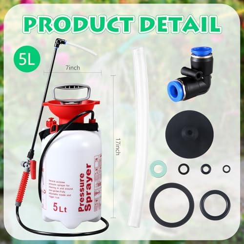 Honeydak 1.3 Gallon 5L Garden Pump Pressure Sprayer Watering Can Device for Watering Hanging Plant Basket Hard to Reach Pump Sprayer for Weeds, Lawn Care & Pesticides (Red) - Image 2