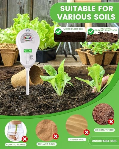 6-in-1 Soil Moisture Meter with 3 Probes, PH/Sunlight/Soil Moisture/Fertility with 3 Removable Probe, Digital Air Temp/Humidity, Soil Tester for Garden, Lawn, Indoor and Outdoor Plants - Image 6
