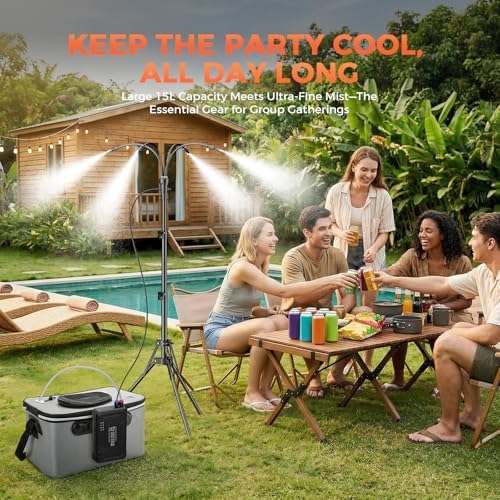 Portable Misting System with 15L Bucket, 10000mAh, 4.2FT Adjustable, Grey - Image 6