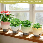 4-Piece Planter Set, 12/10/9/8-inch Self-Watering Pots with Drainage Holes, Deep Trays, Water Level Indicators, Suitable for Plants (12/10/9/8-inch, White Gradient Design) - Image 7