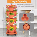 VECELO 7 Tier Vertical Garden Planter, Self Watering Stackable Planters with Wheels for Strawberries, Herbs, Flowers, Vegetables, Red - Image 5