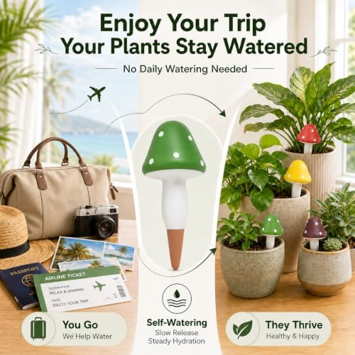16 Packs Terracotta Watering Spikes Mushroom,Plant Self-Watering Devices - Image 5