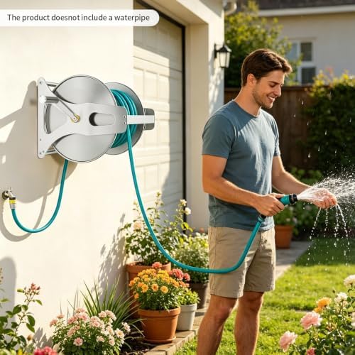 164ft Stainless Steel Garden Hose Reel, Wall Mount/Floor/Cart with Crank - Image 4