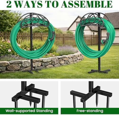 Sunvigor Garden Hose Holder, Heavy Duty Metal Hose Stand with 4 Spikes, Holds Up to 150FT Hose, No Drill Freestanding Hose Reel Alternative for Yard Lawn Outdoor - Image 3