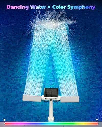 Solar Pool Fountain with 10-Color 4-Mode RGB LED Lights, Above/Inground Solar Lights with Remote, 360°Adjustable Dual Spray Waterfall Sprinkler Fountain for Relaxation & Cooling 10-20°F - Image 2