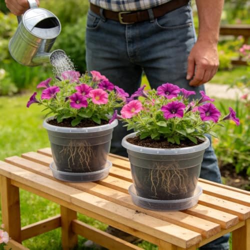 RooTrimmer 10 Pack 8 Inch Clear Nursery Pots with Drainage Holes & Saucers - Image 4