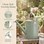 1 Gallon Metal Watering Can for Indoor Outdoor Plants, Cream Green - Image 2